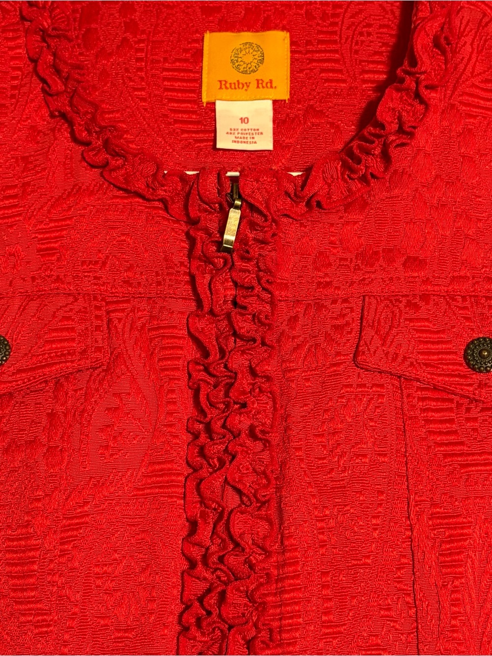 Ruby Rd. Vibrant Red Ruffle-Trim Jacket Size 10 - Picture 4 of 6